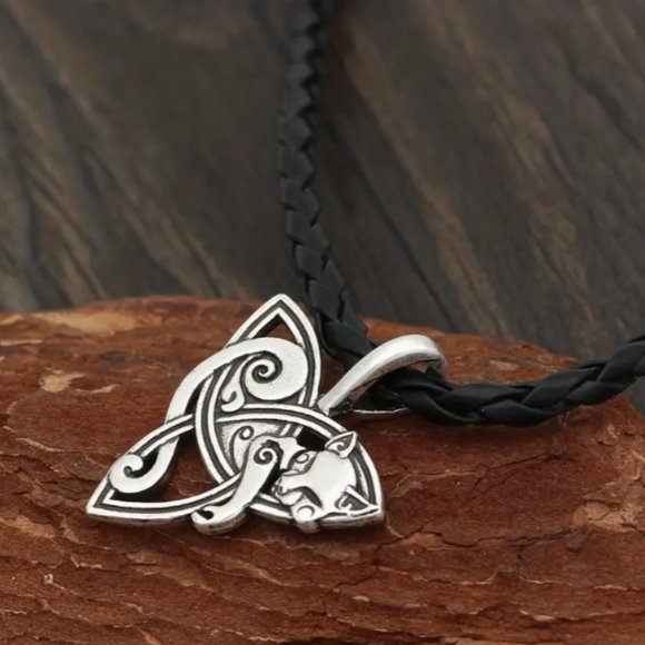 New Men's Necklace Viking Pendant Fox Amulet Silver Vintage Style - Picture 3 of 5